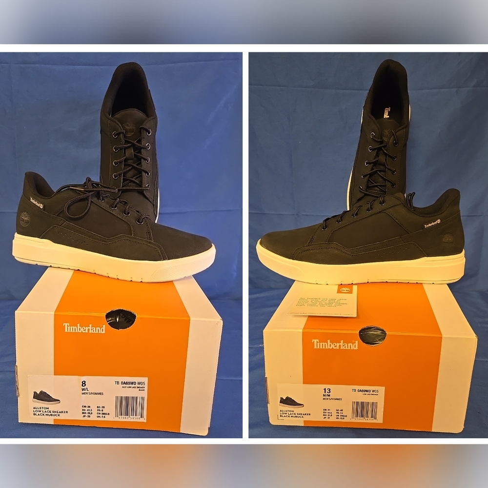 Timberland Men's US 8 Wide Or 13 Allston Low Lace Up Sneakers Black Nubuck
